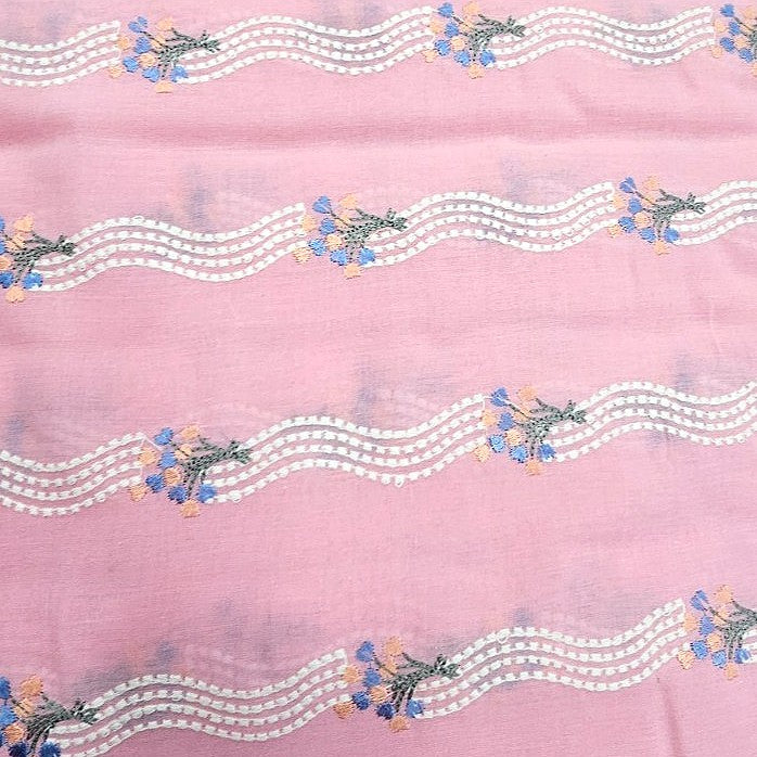 Pink Embroidery Cotton Fabric - EB6634 - EB6634 - Flat fabric