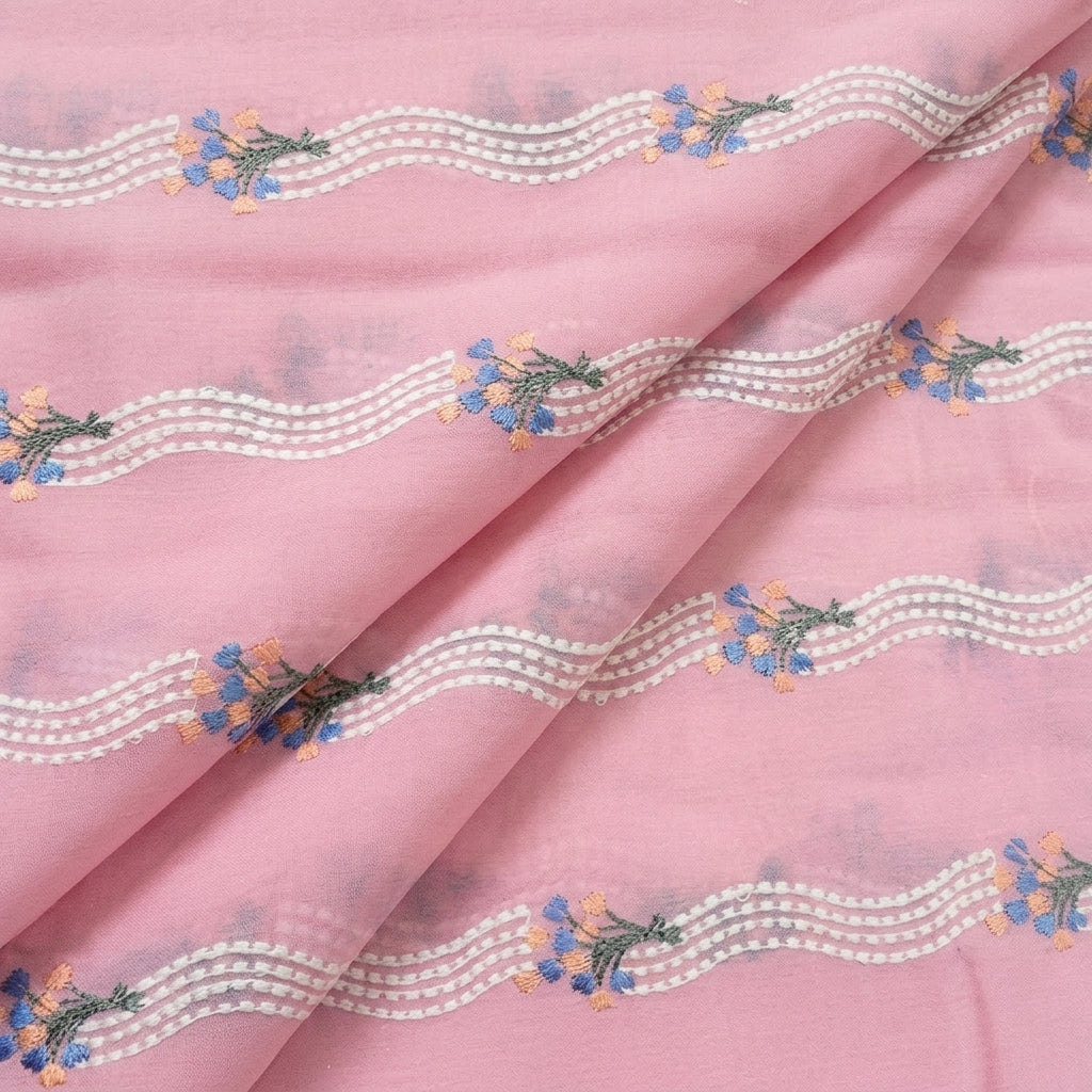 Folded Embroidery Pink Embroidery Cotton Fabric