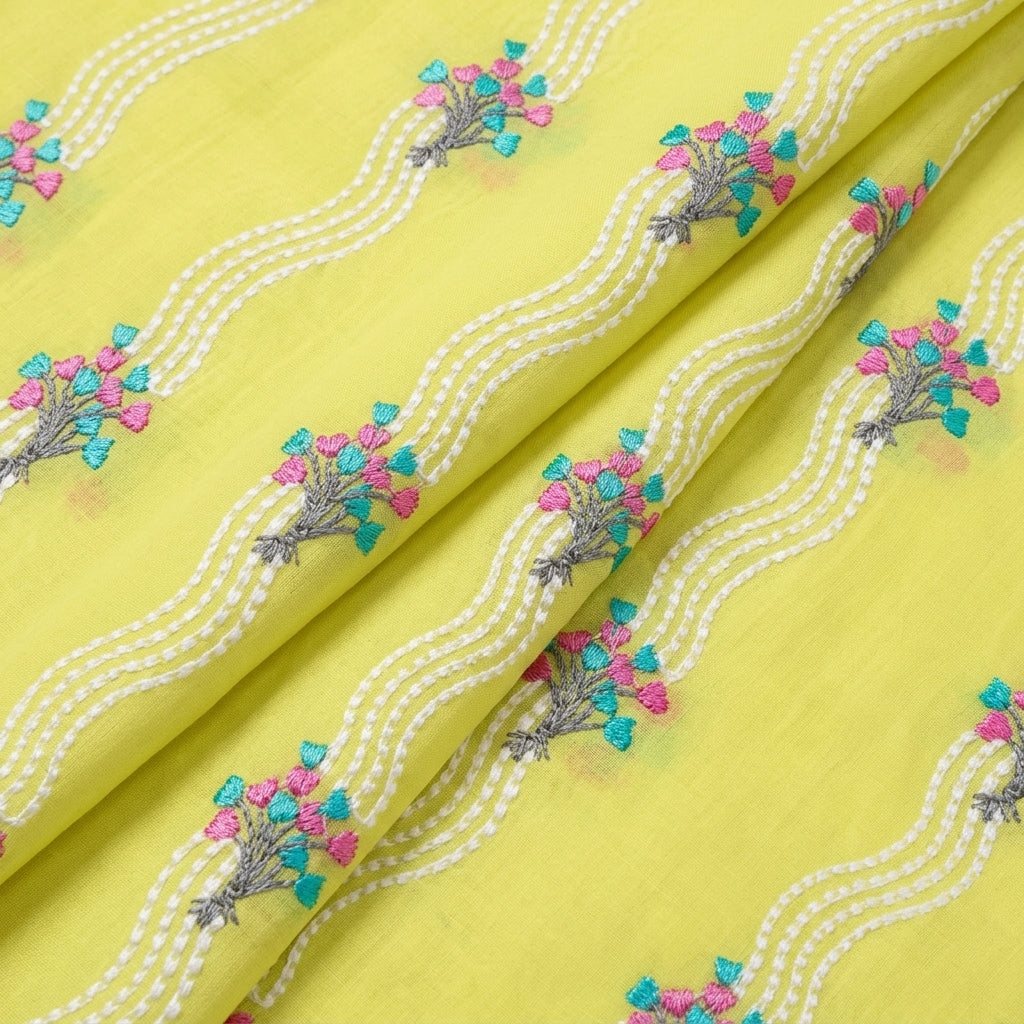 Folded Embroidery Yellow Embroidery Cotton Fabric