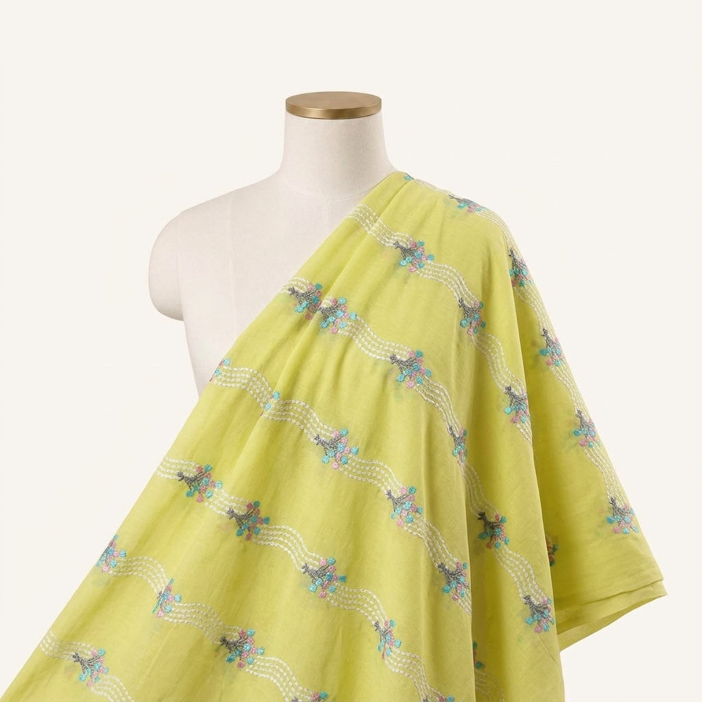 Embroidery Yellow Embroidery Cotton Fabric Draped as a saree