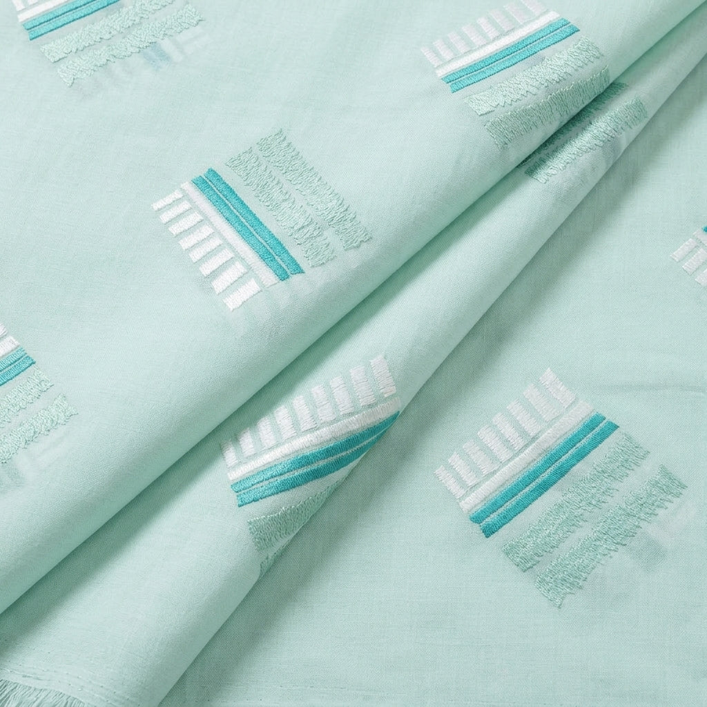 Folded Embroidery Blue Embroidery Cotton Fabric