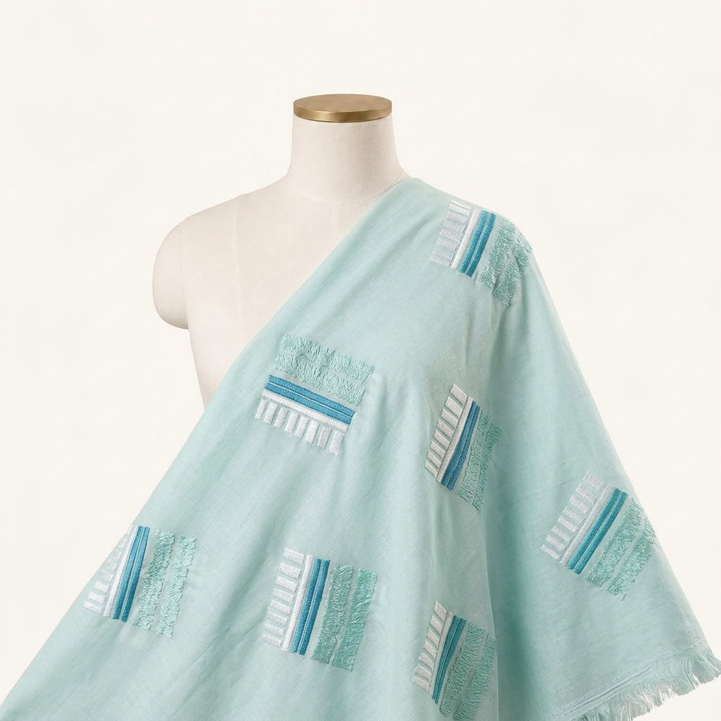 Embroidery Blue Embroidery Cotton Fabric Draped as a saree