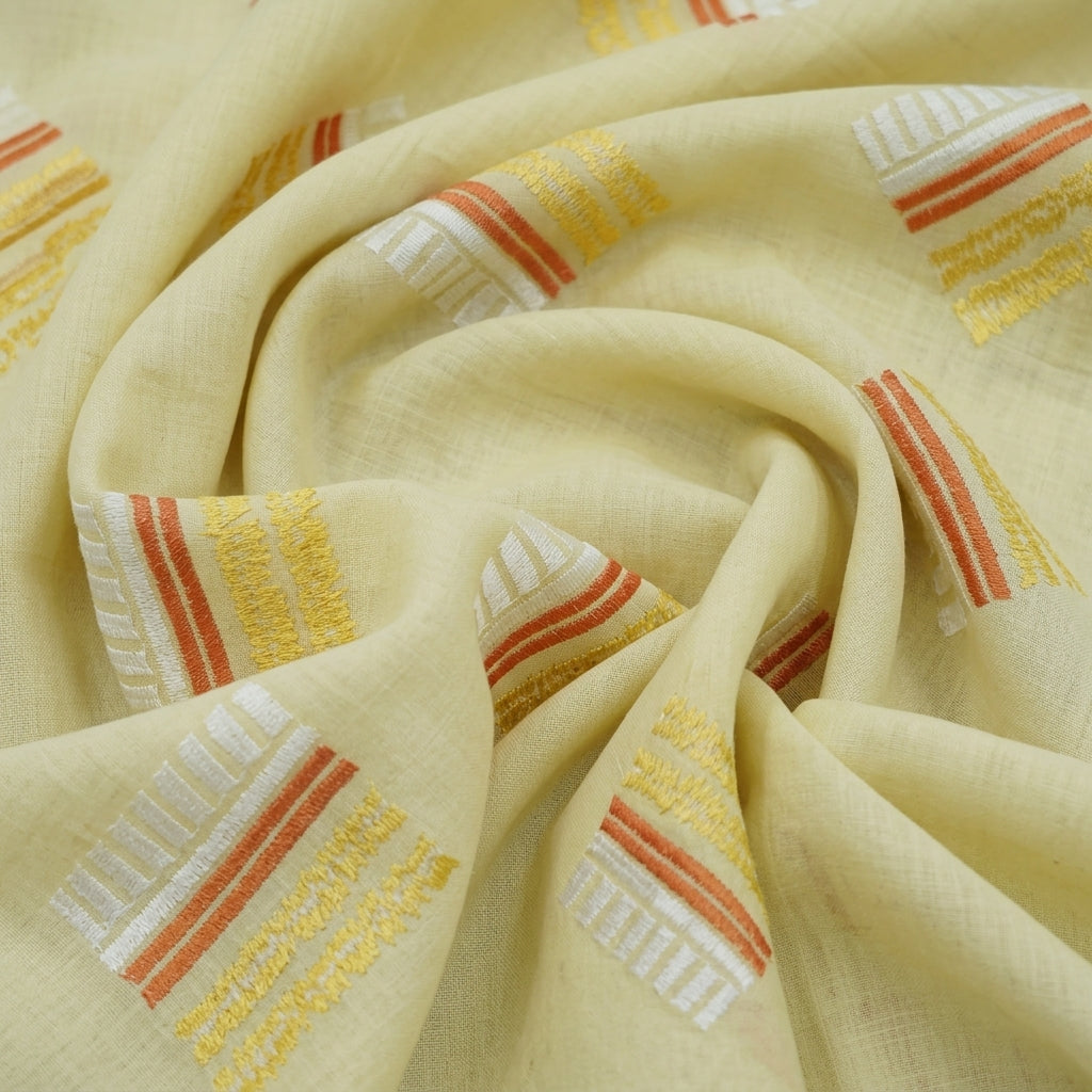 Swirled Embroidery Yellow Embroidery Cotton Fabric