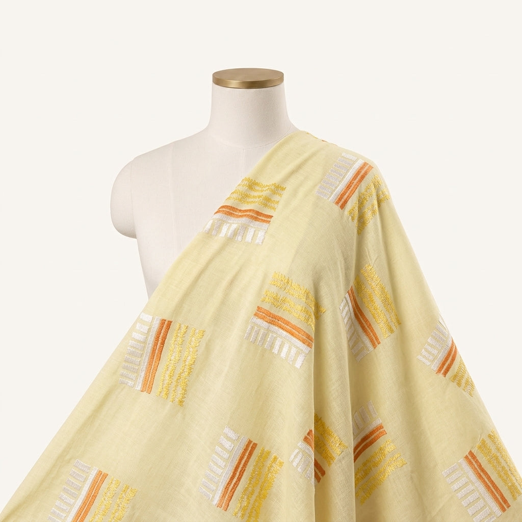 Embroidery Yellow Embroidery Cotton Fabric Draped as a saree