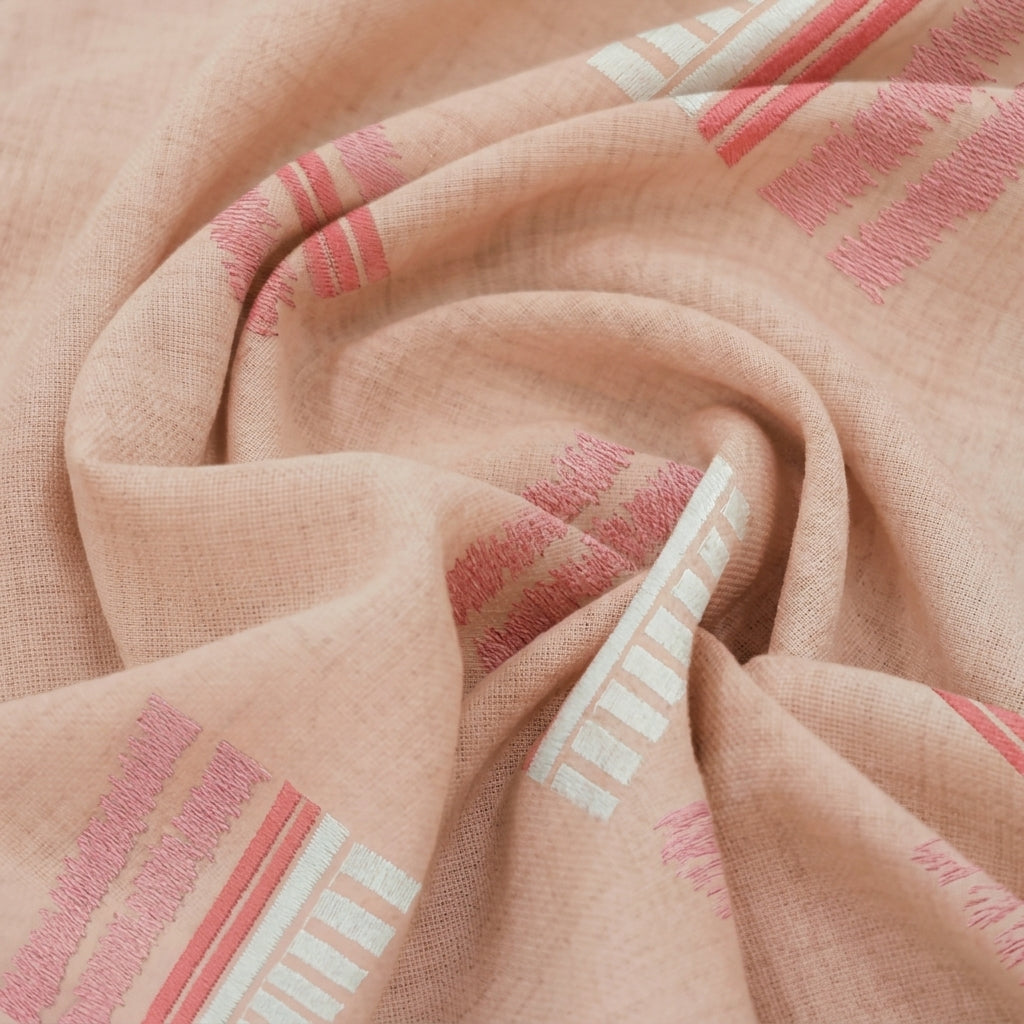 Swirled Embroidery Pink Embroidery Cotton Fabric