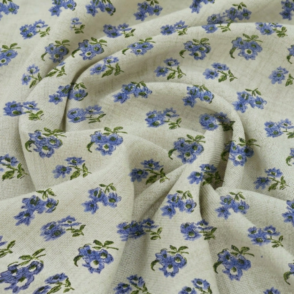 Swirled Floral White Floral Linen Fabric