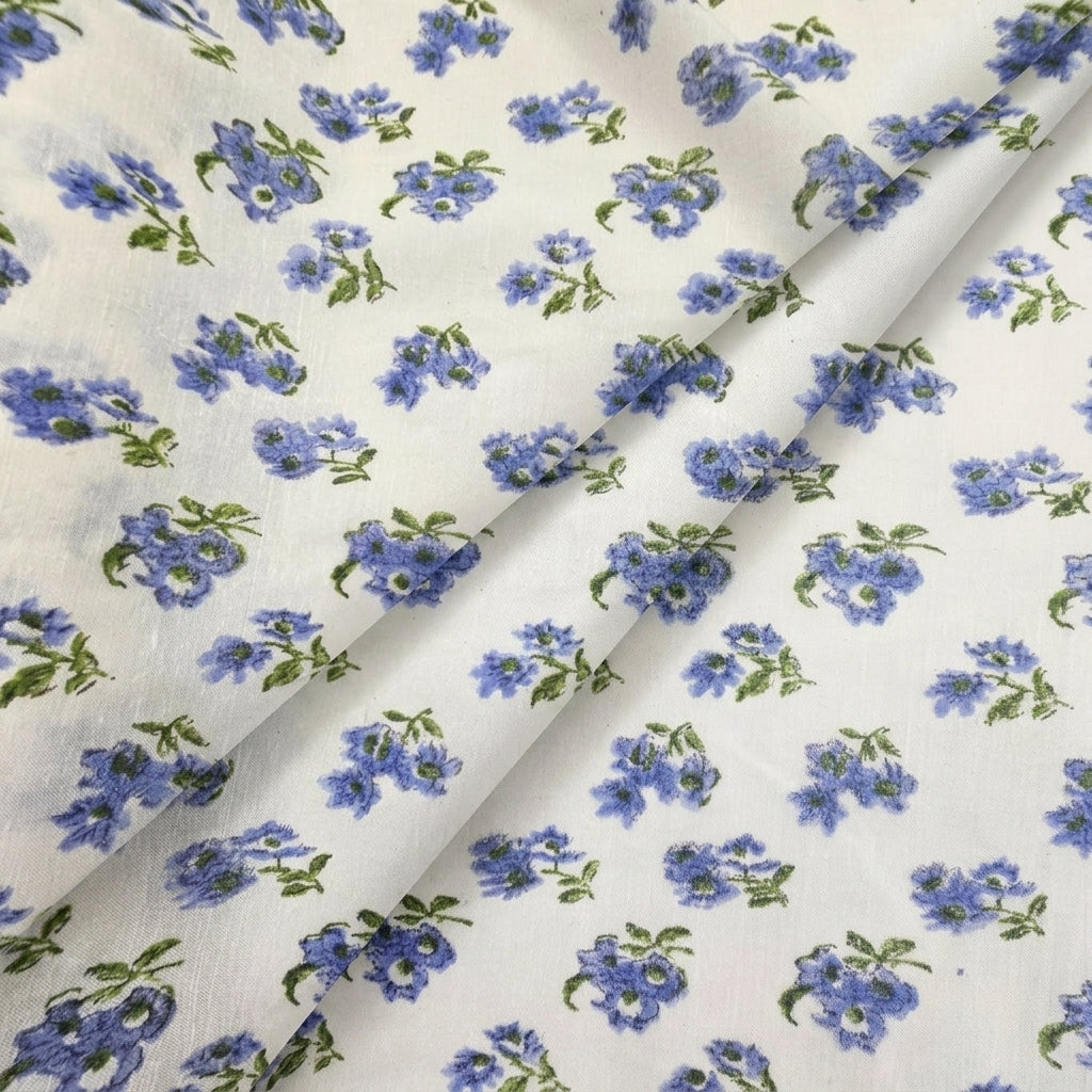 Folded Floral White Floral Linen Fabric