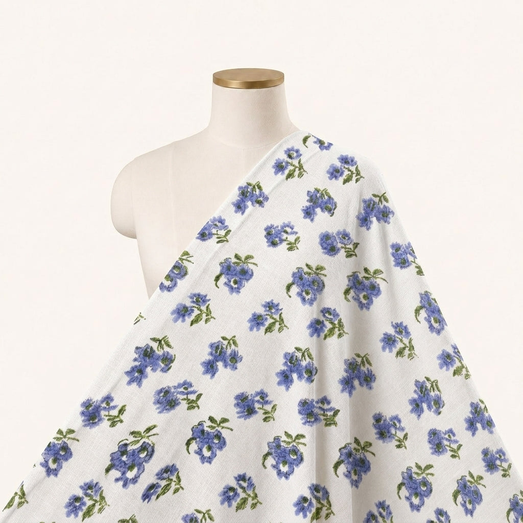 Floral White Floral Linen Fabric Draped as a saree