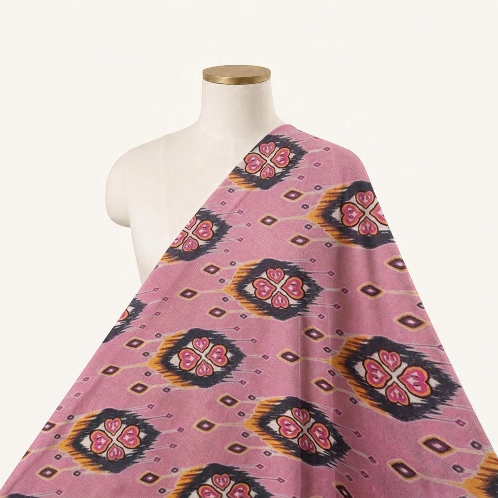 Abstract Pink Abstract Muslin Fabric Draped as a saree