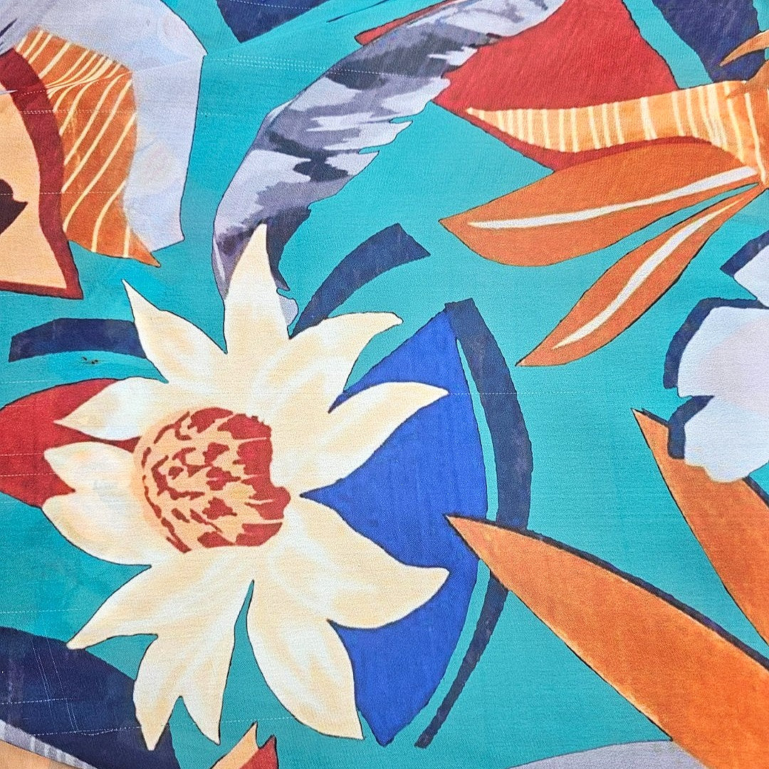 Blue Floral Satin Fabric - EB7417 - EB7417 - Flat fabric