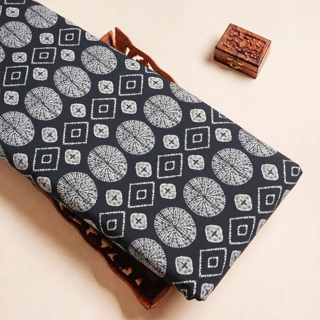 Folded Black Diamond Crepe Fabric Highlighting and Texture
