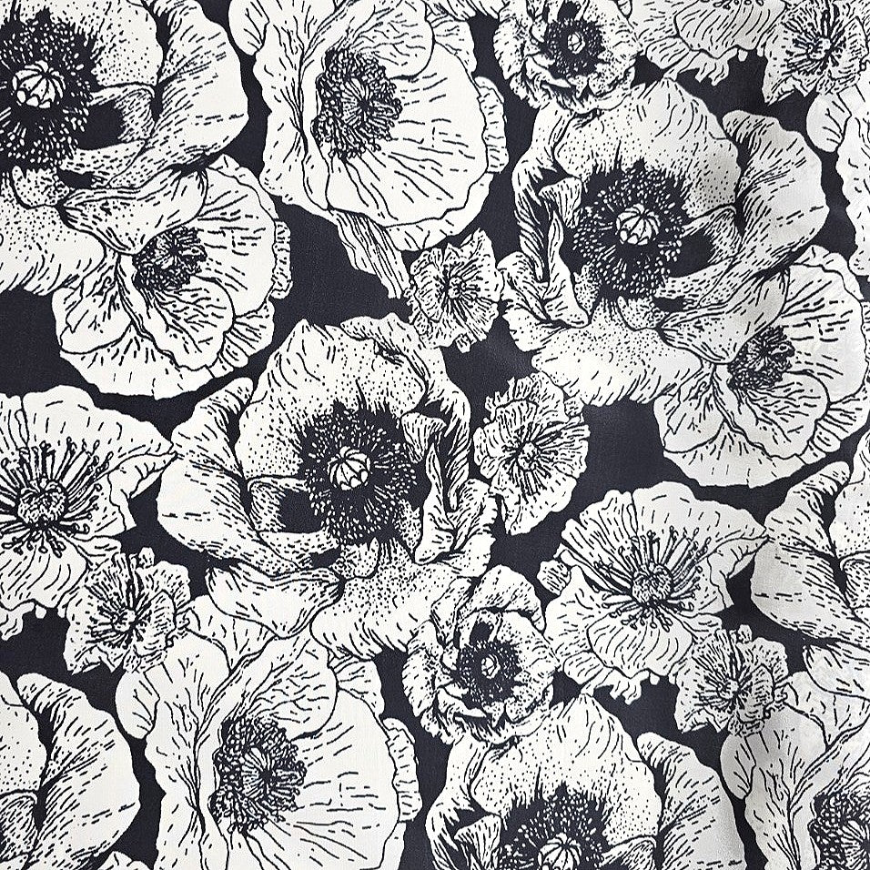 Black Floral Crepe Fabric - EB8040 - EB8040 - Flat fabric