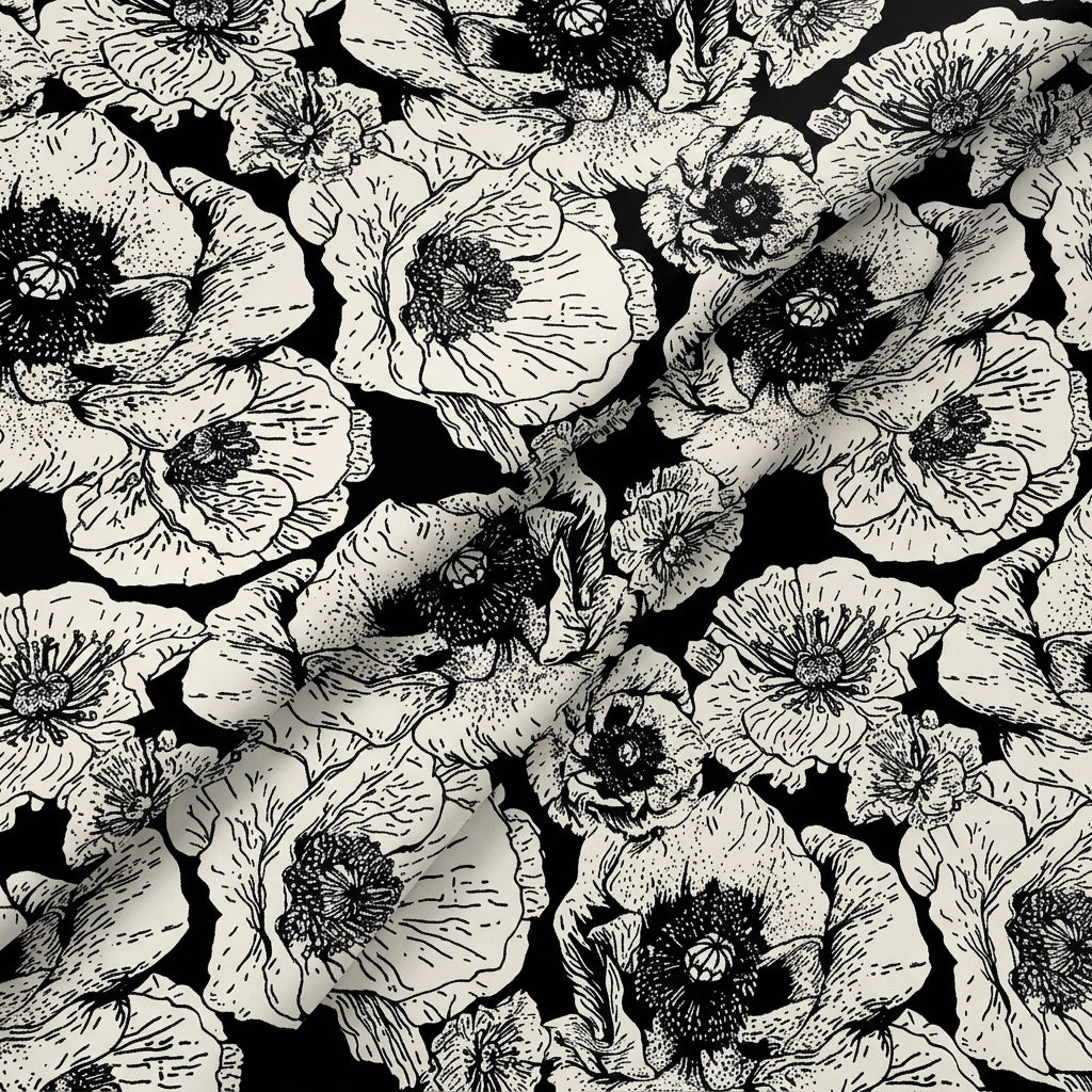 Folded Floral Black Floral Crepe Fabric