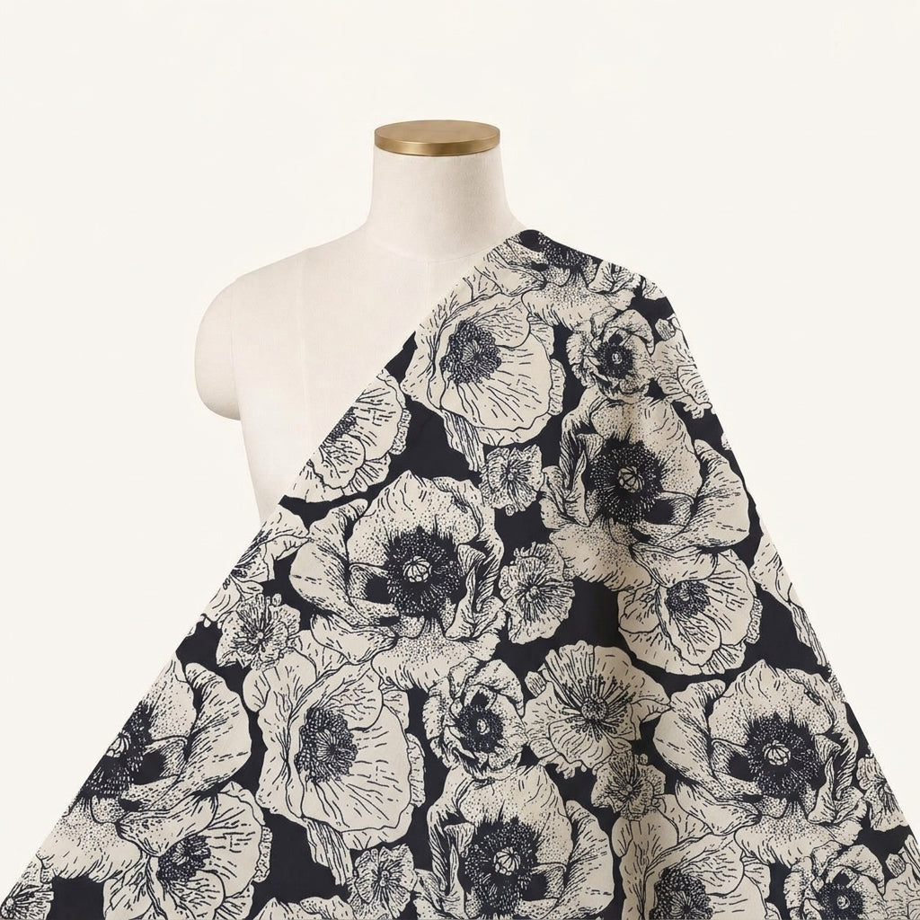 Floral Black Floral Crepe Fabric Draped as a saree