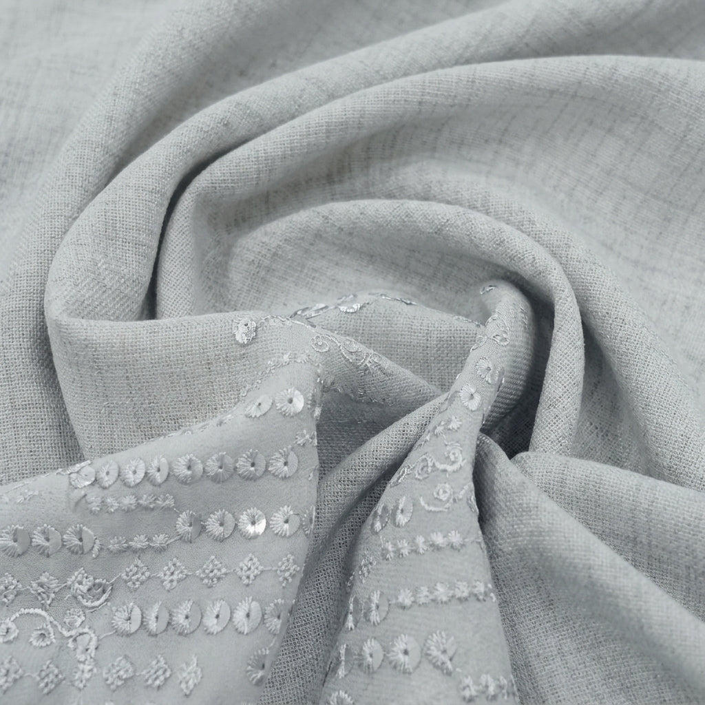 Swirled Embroidery Ash Blue Embroidery Georgette Fabric