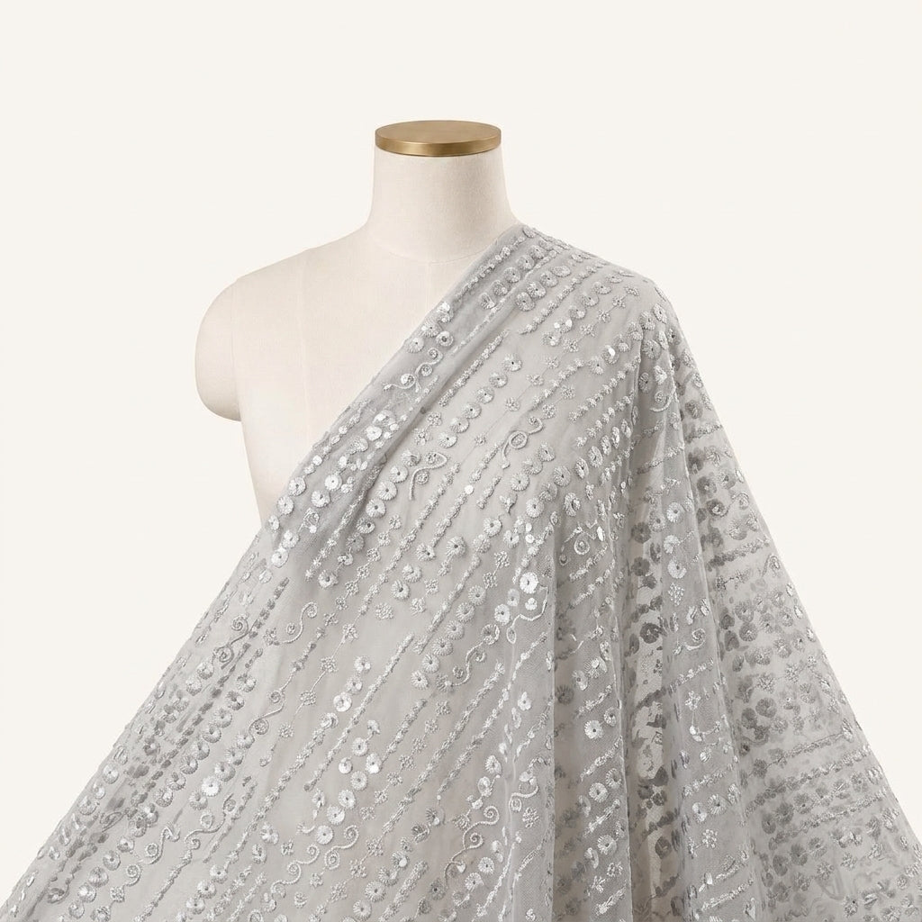 Embroidery Ash Blue Embroidery Georgette Fabric Draped as a saree