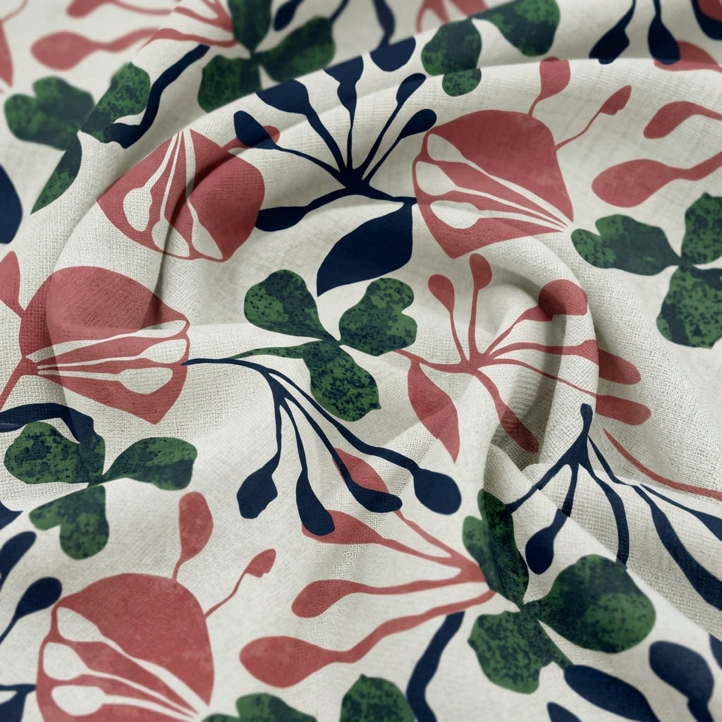 Swirled Floral Cream Floral Georgette Fabric