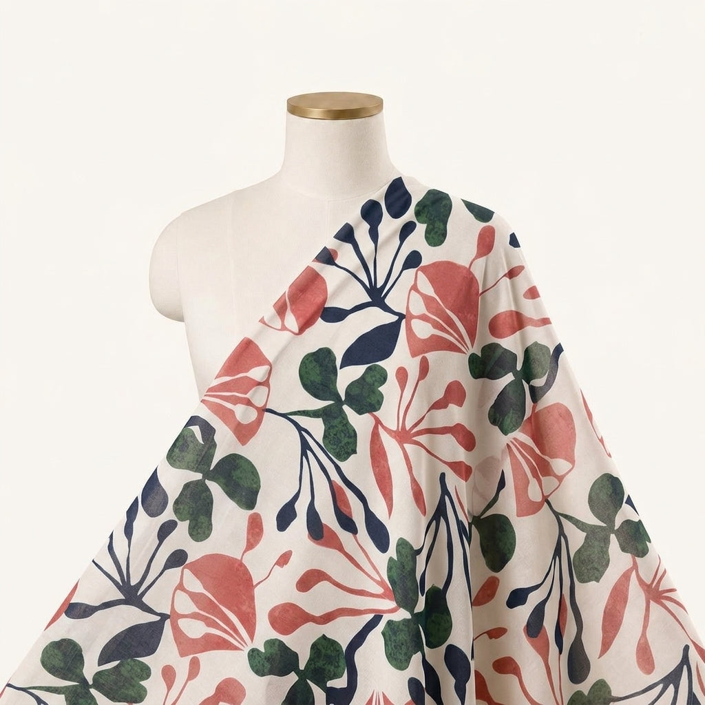 Floral Cream Floral Georgette Fabric Draped as a saree