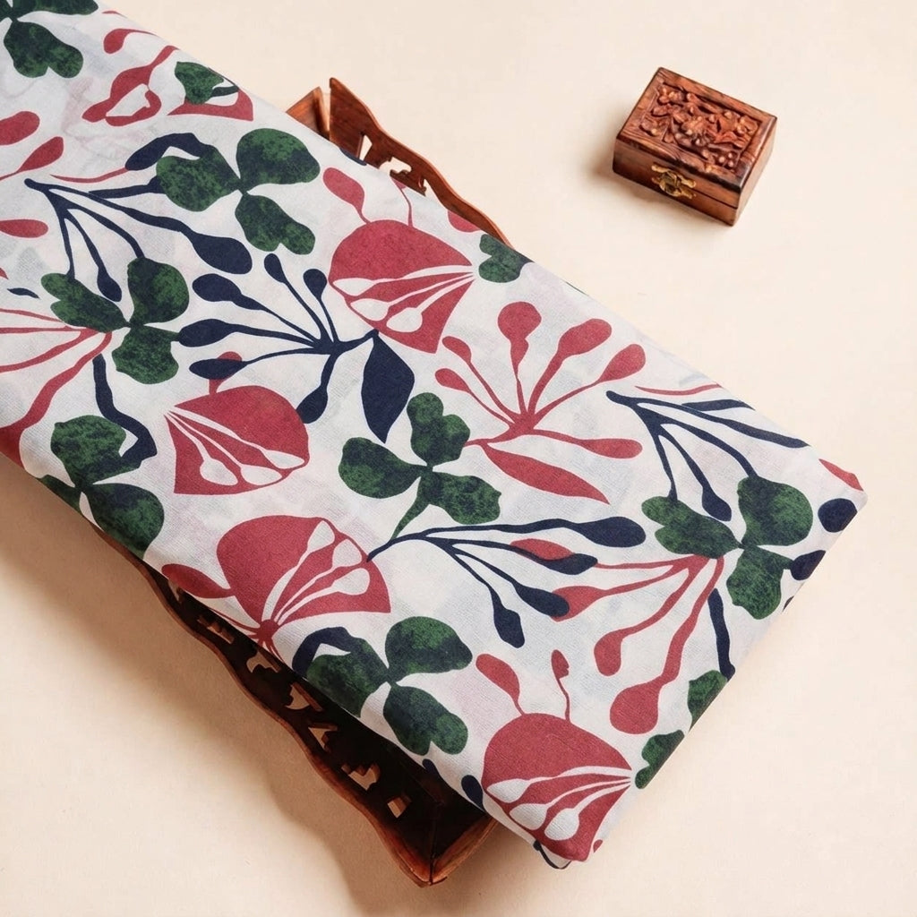 Folded Cream Floral Georgette Fabric Highlighting and Texture