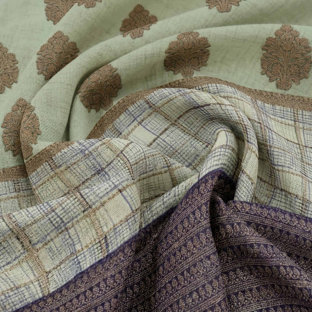Swirled Block Print Green Block Print Chanderi Fabric