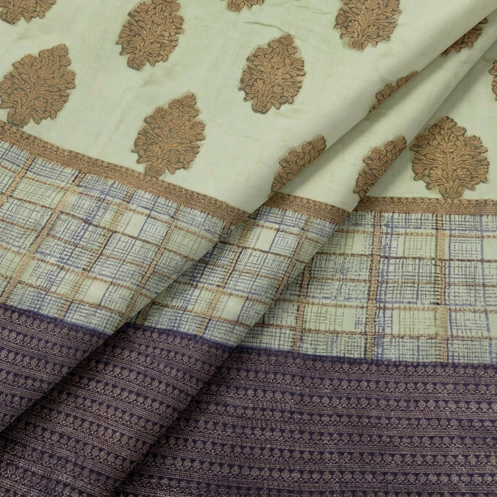 Folded Block Print Green Block Print Chanderi Fabric