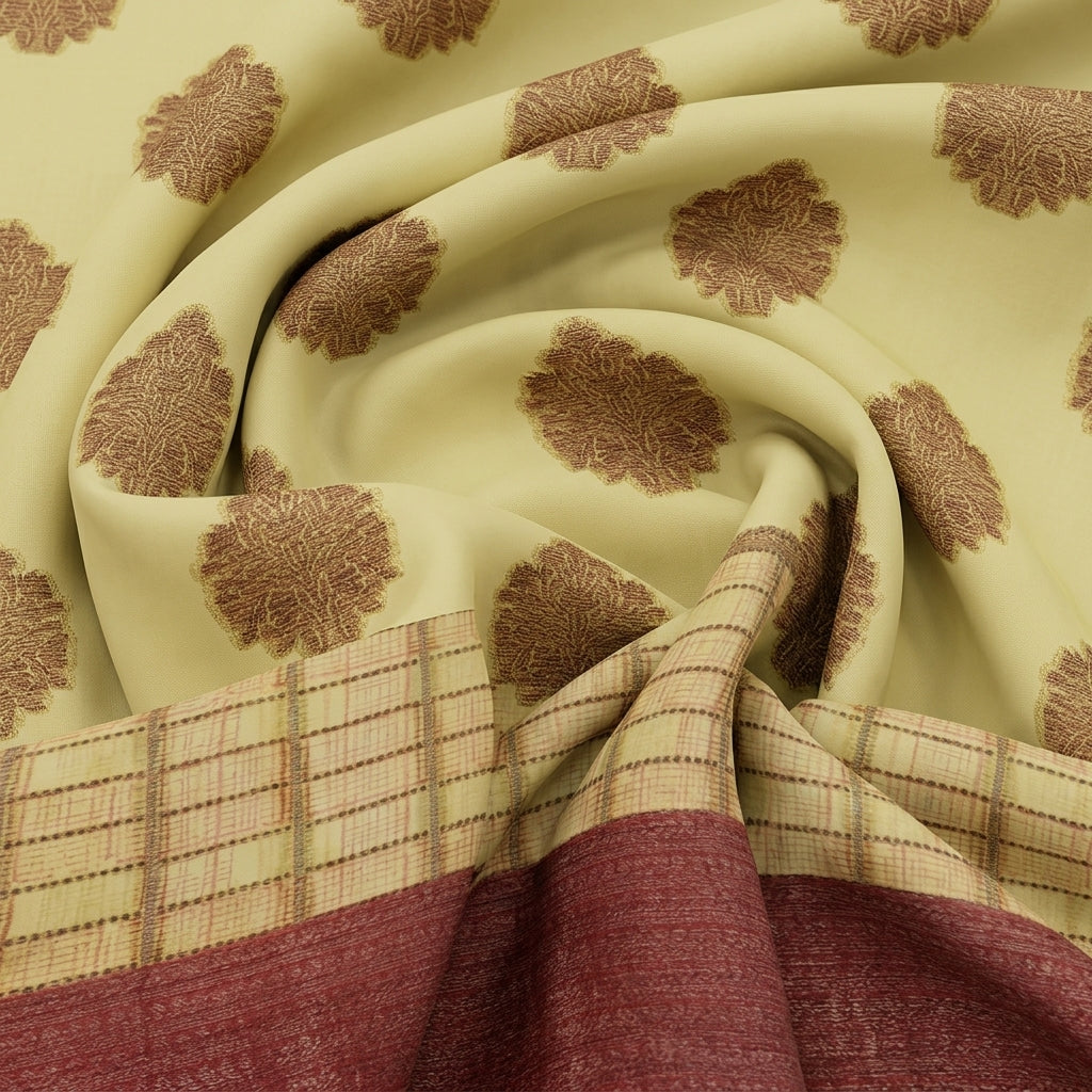 Swirled Block Print Yellow Block Print Chanderi Fabric