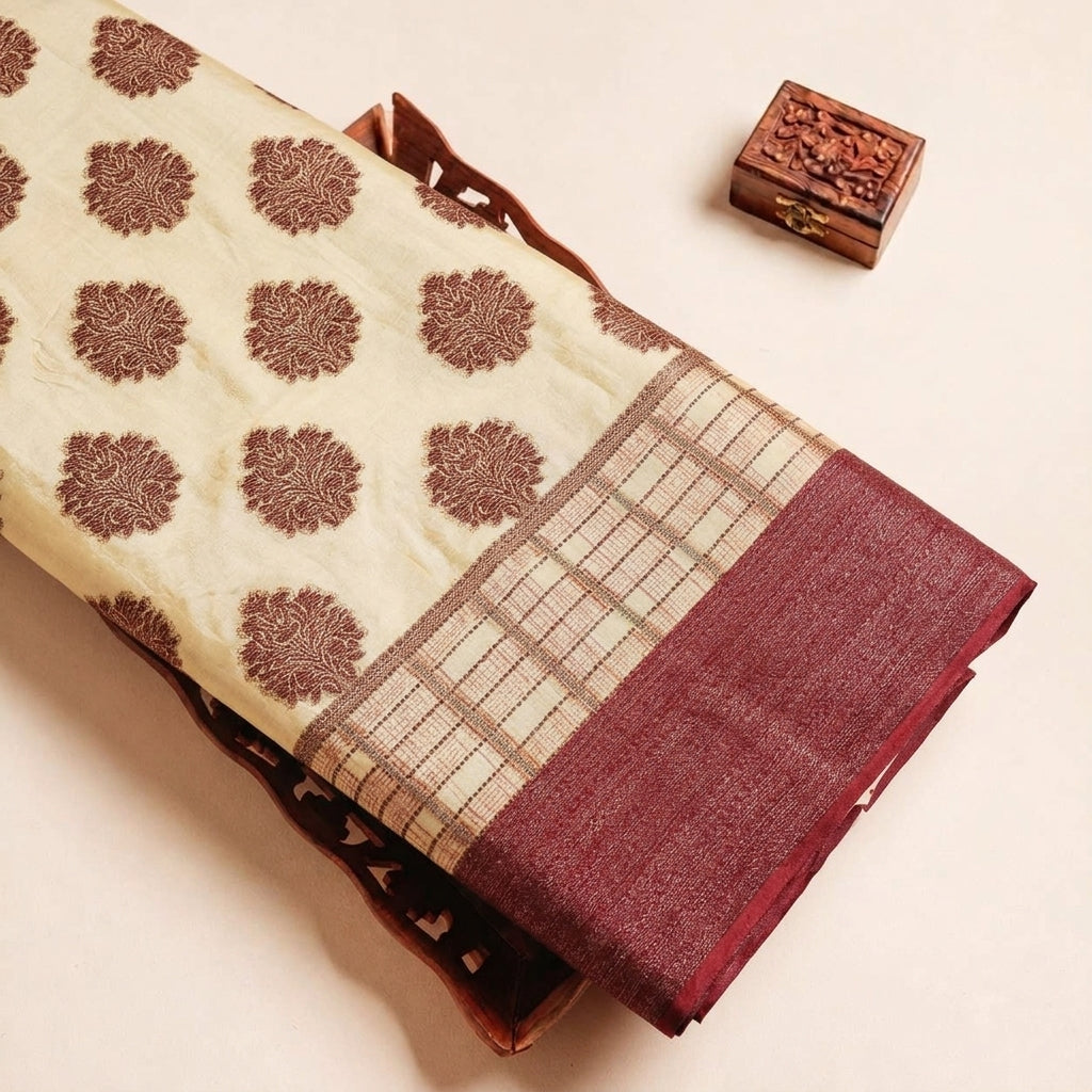 Folded Yellow Block Print Chanderi Fabric Highlighting Border and Texture