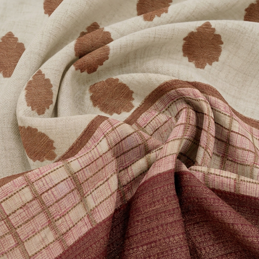 Swirled Block Print Peach Block Print Chanderi Fabric