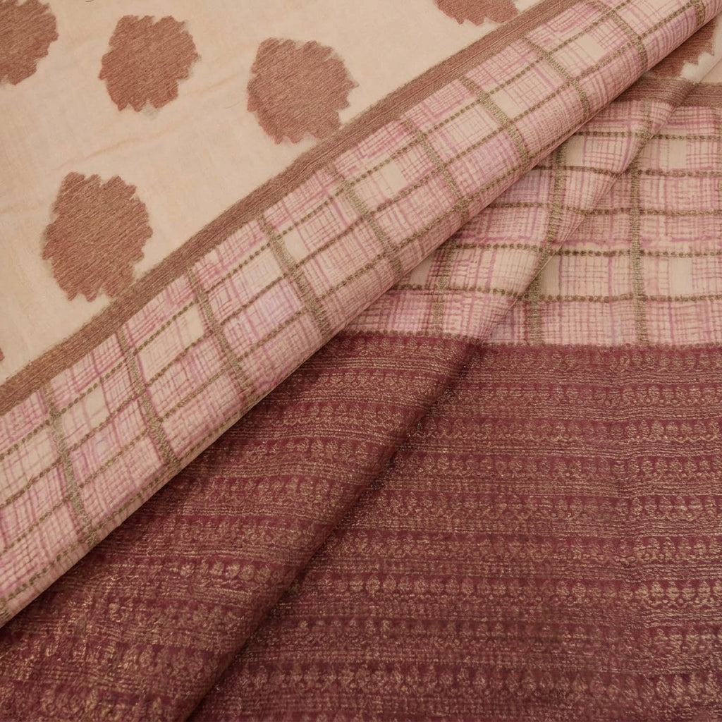 Folded Block Print Peach Block Print Chanderi Fabric
