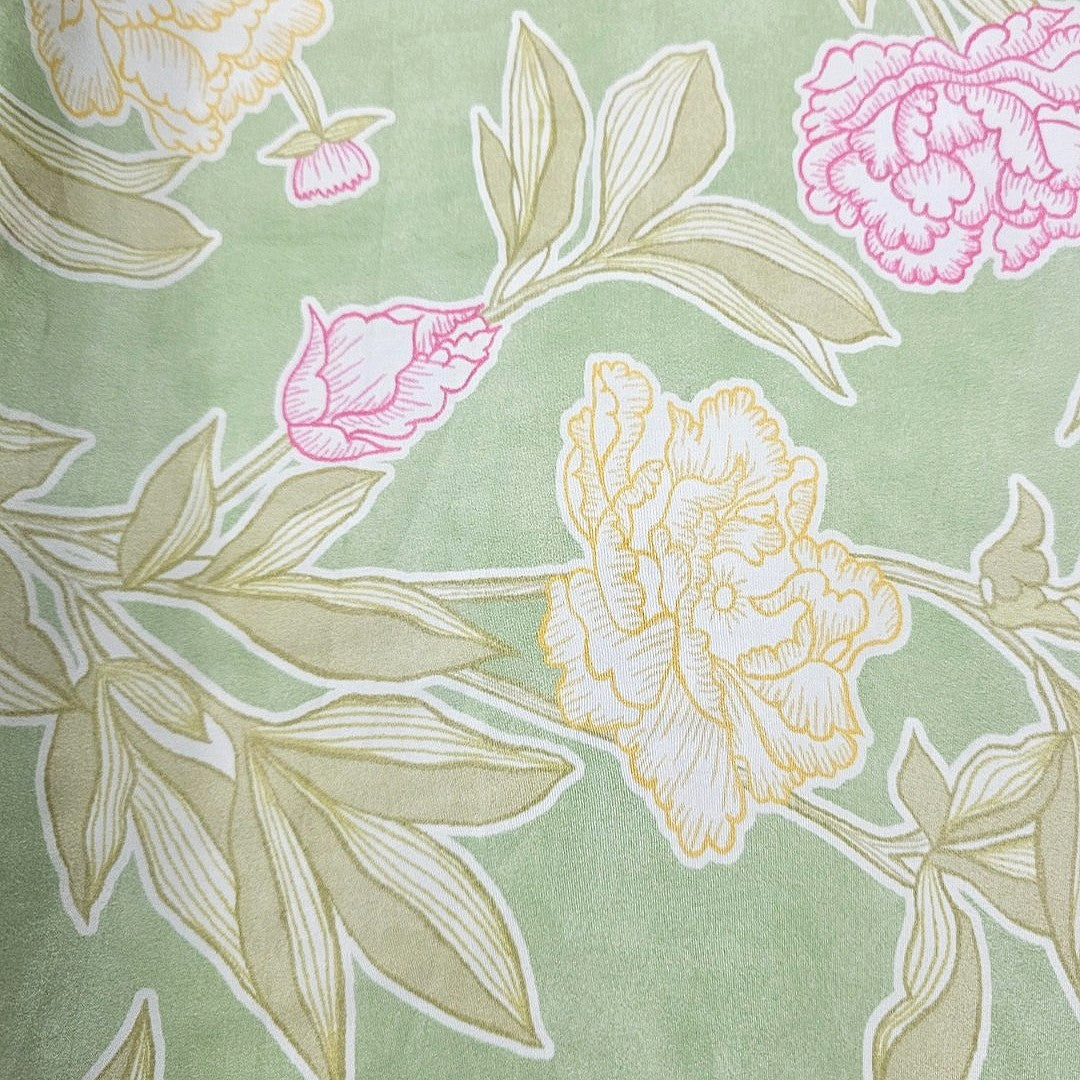 Green Floral Crepe Fabric - EB8938 - EB8938 - Flat fabric
