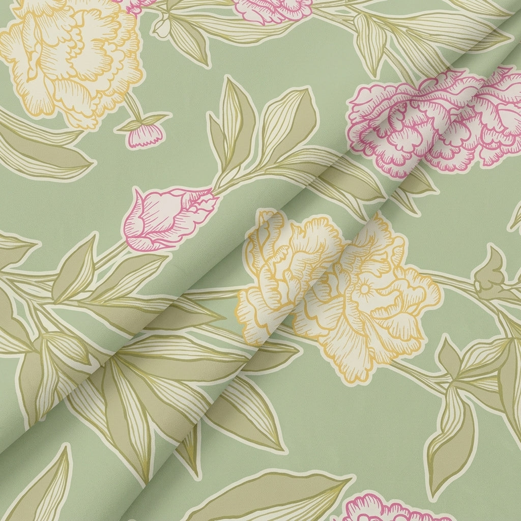 Folded Floral Green Floral Crepe Fabric