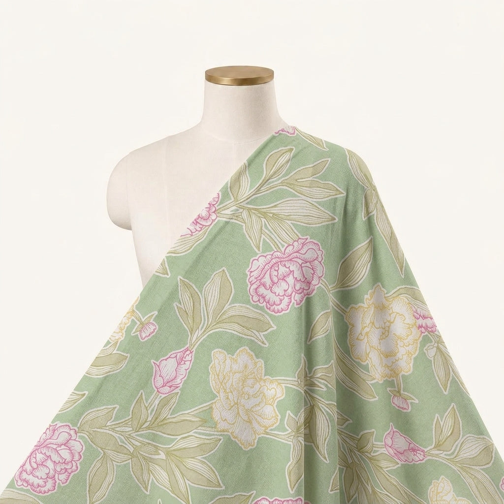 Floral Green Floral Crepe Fabric Draped as a saree
