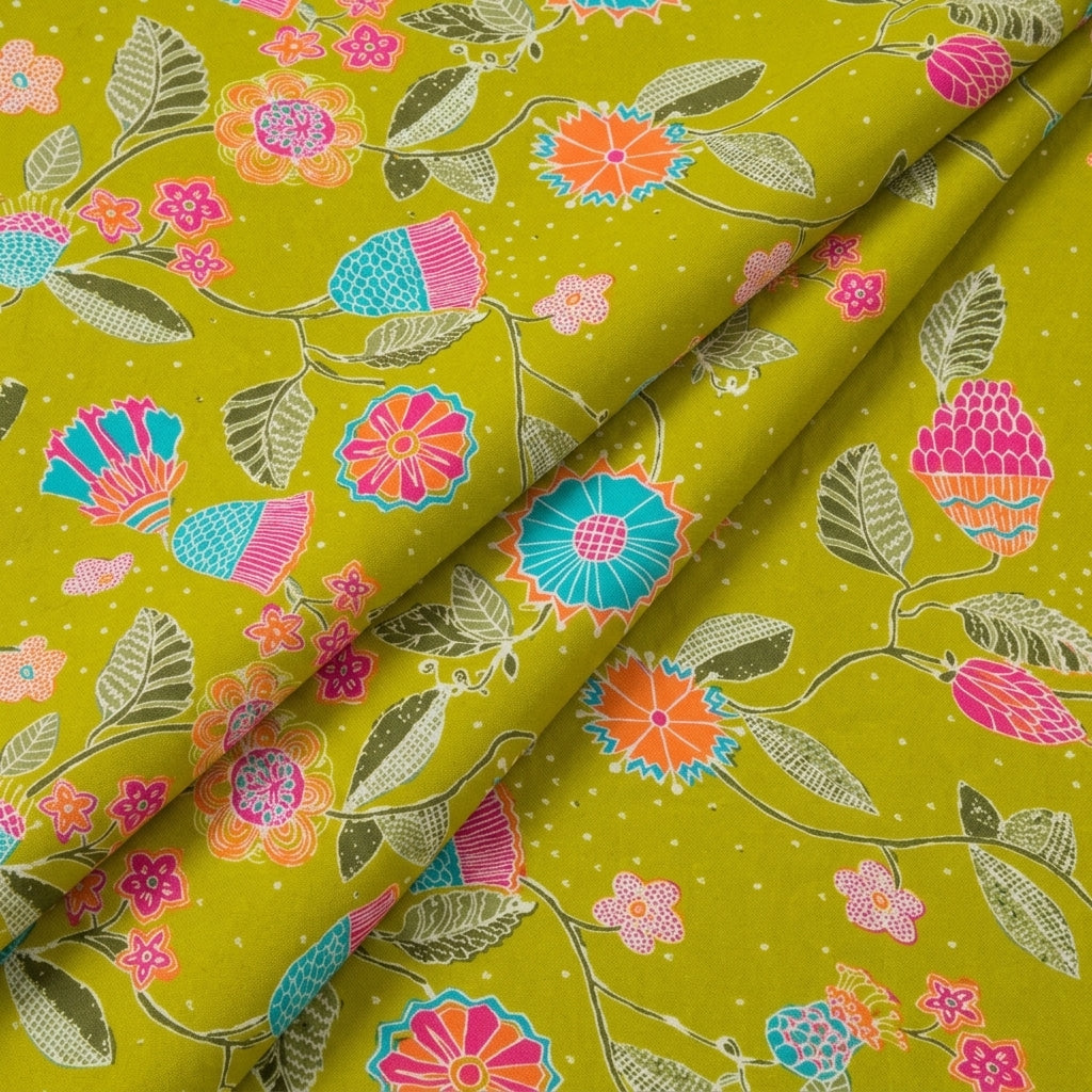 Folded Green Floral Crepe Fabric