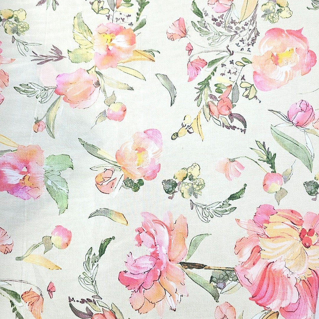 Cream Floral Crepe Fabric - EB8944 - EB8944 - Flat fabric