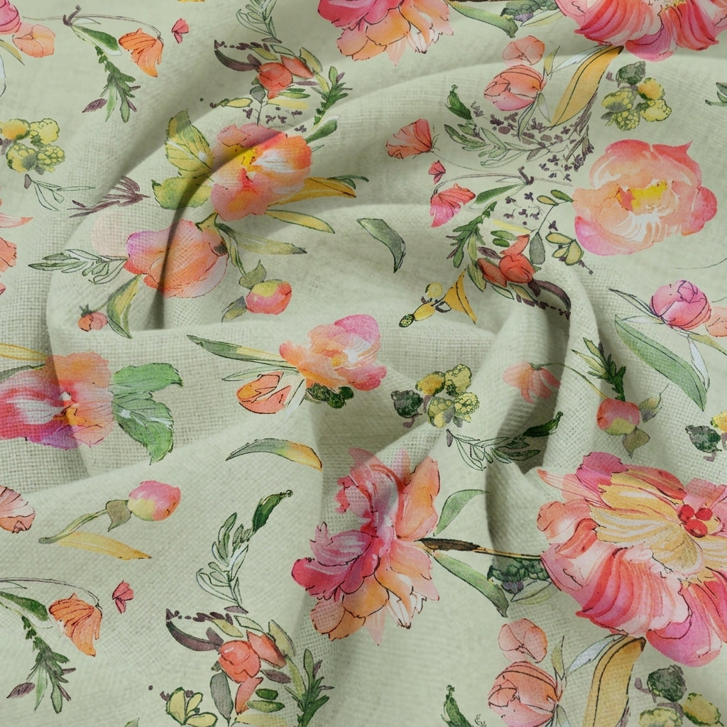 Swirled Floral Cream Floral Crepe Fabric