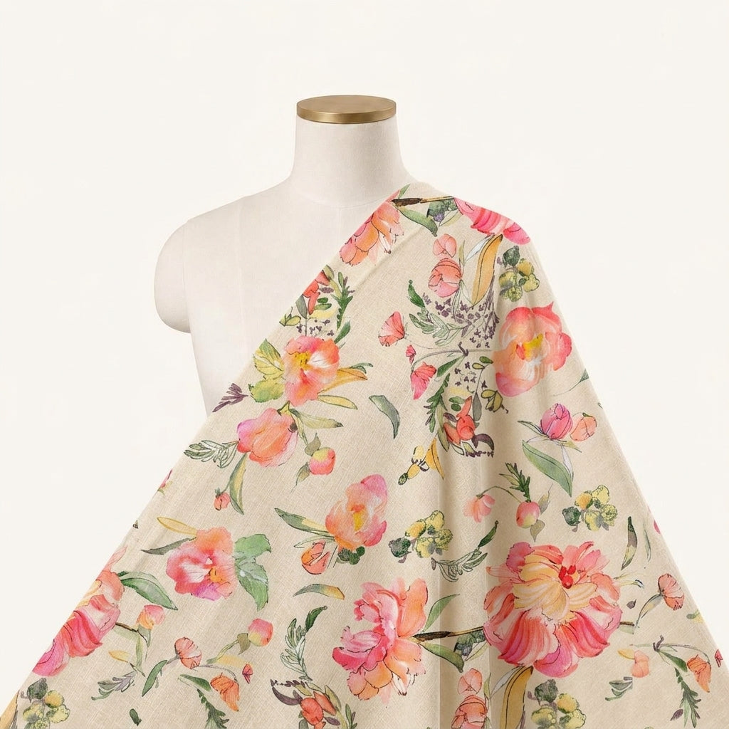 Floral Cream Floral Crepe Fabric Draped as a saree