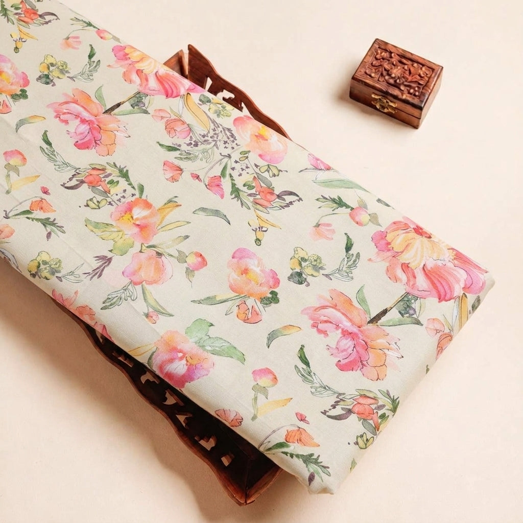 Folded Cream Floral Crepe Fabric Highlighting and Texture