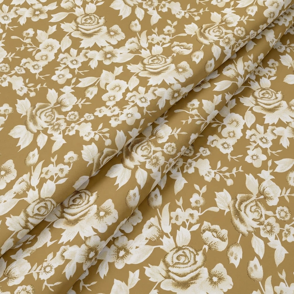 Folded Floral Gold Floral Cotton Fabric