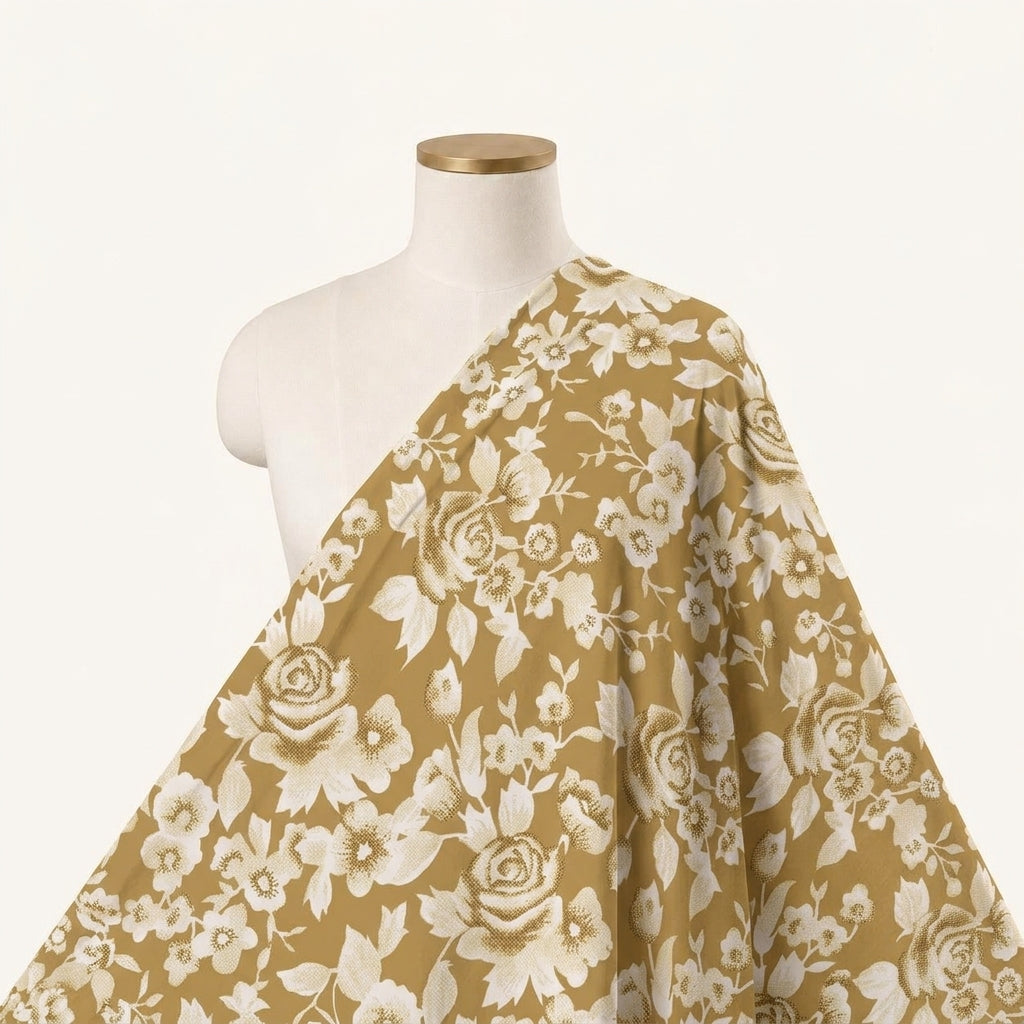 Floral Gold Floral Cotton Fabric Draped as a saree