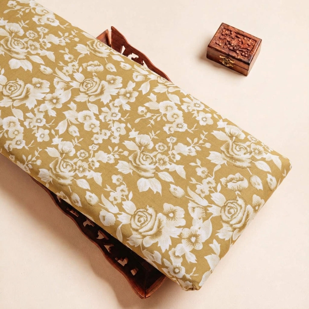 Folded Gold Floral Cotton Fabric Highlighting and Texture