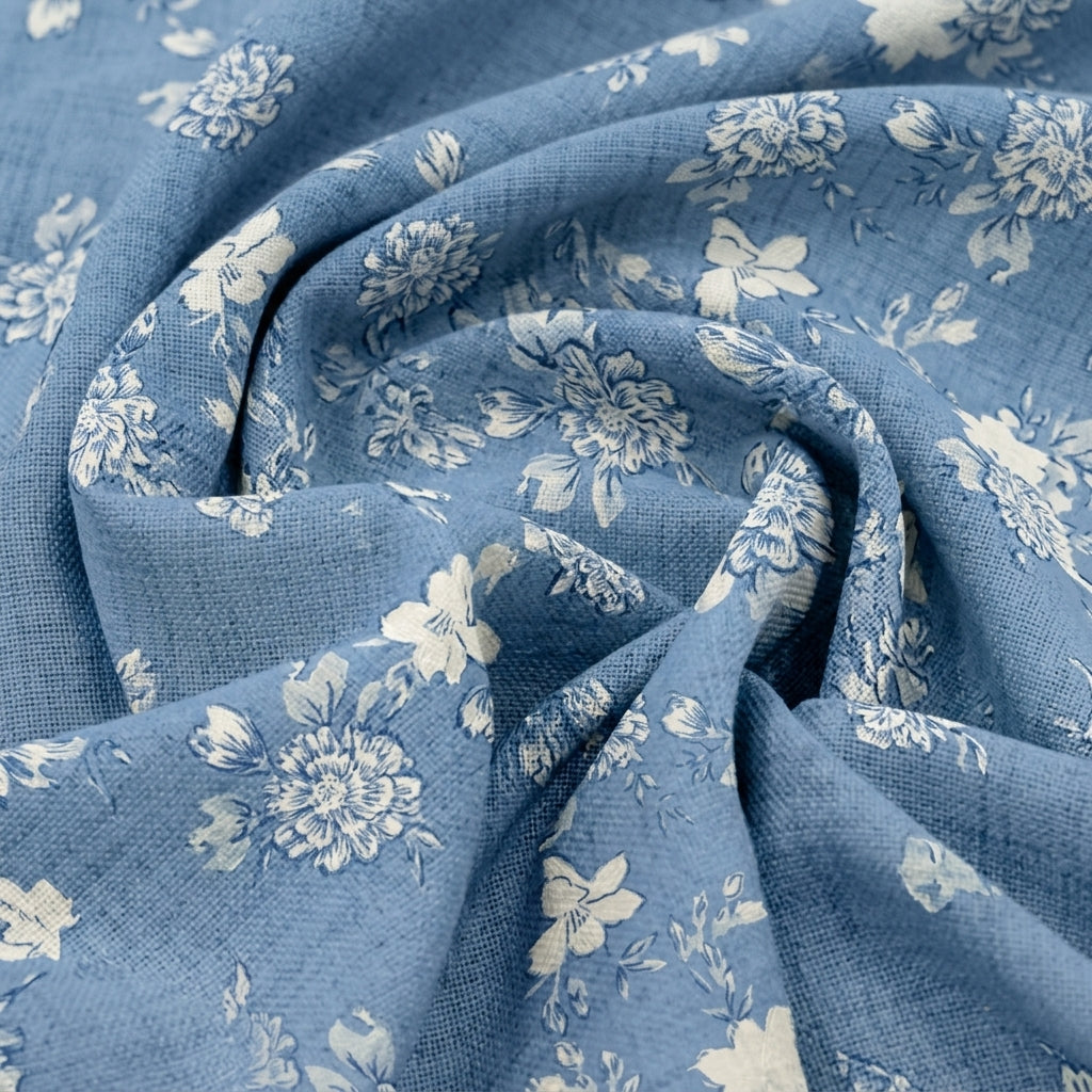 Swirled Floral Blue Floral Cotton Fabric