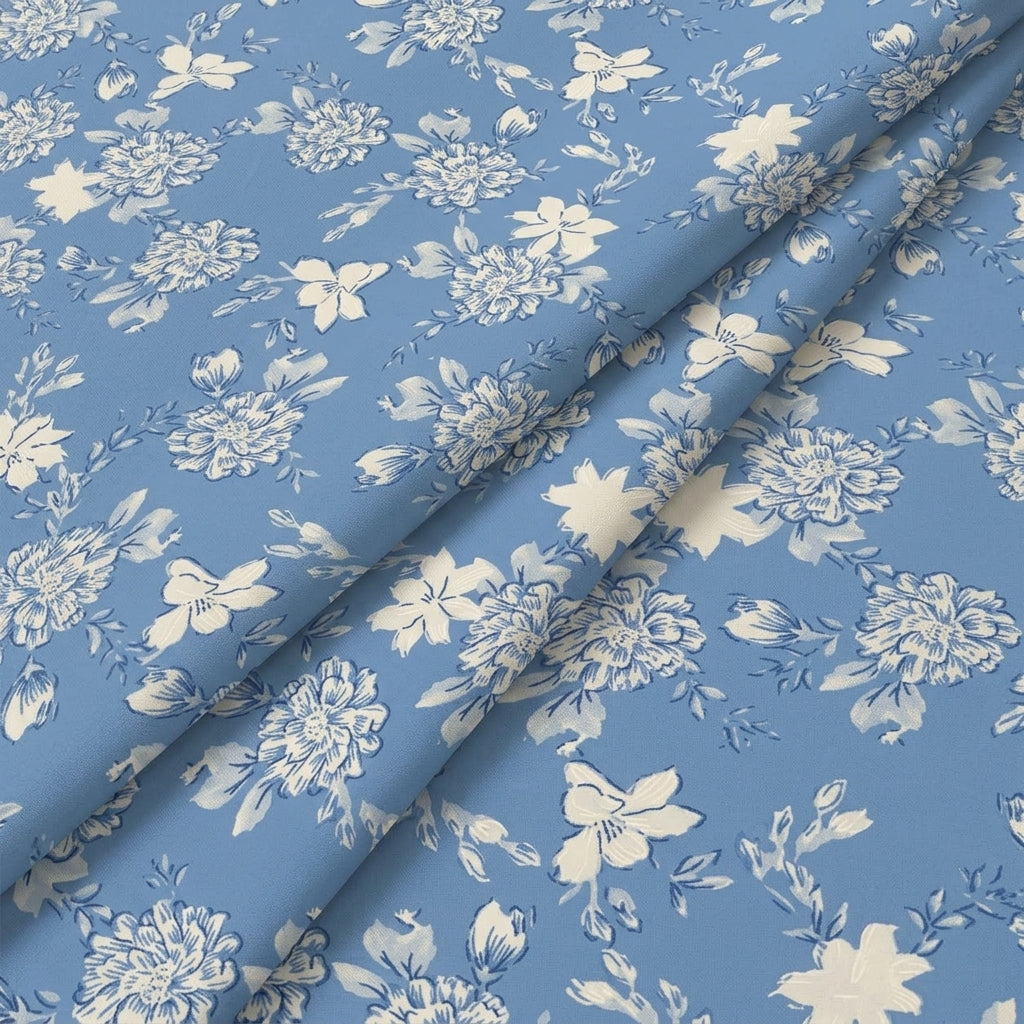 Folded Floral Blue Floral Cotton Fabric