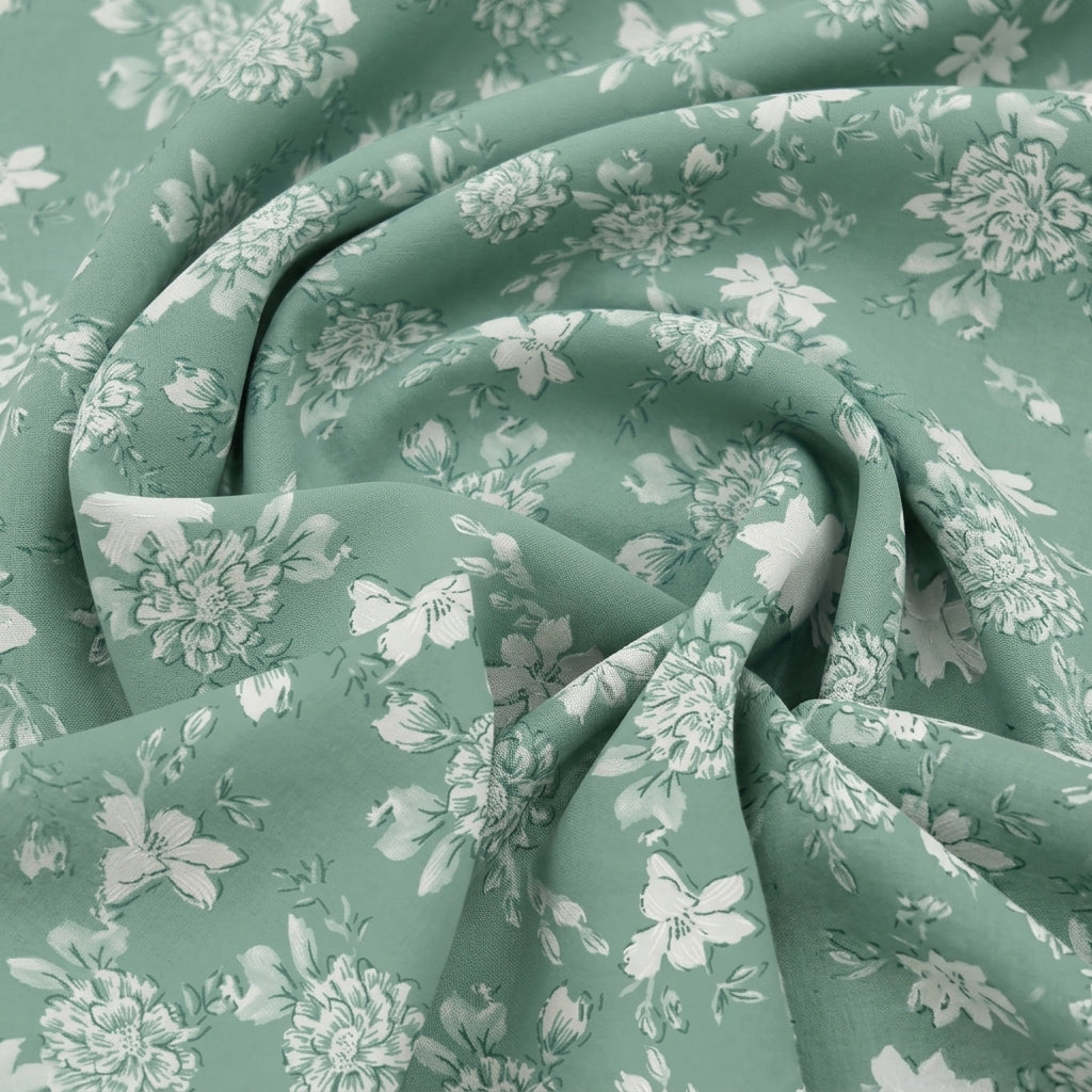 Swirled Floral Green Floral Cotton Fabric