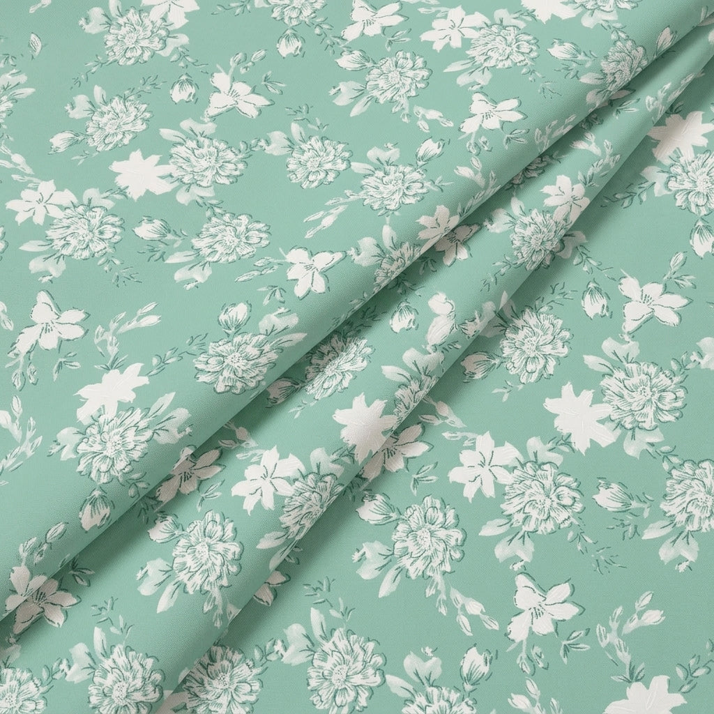 Folded Floral Green Floral Cotton Fabric