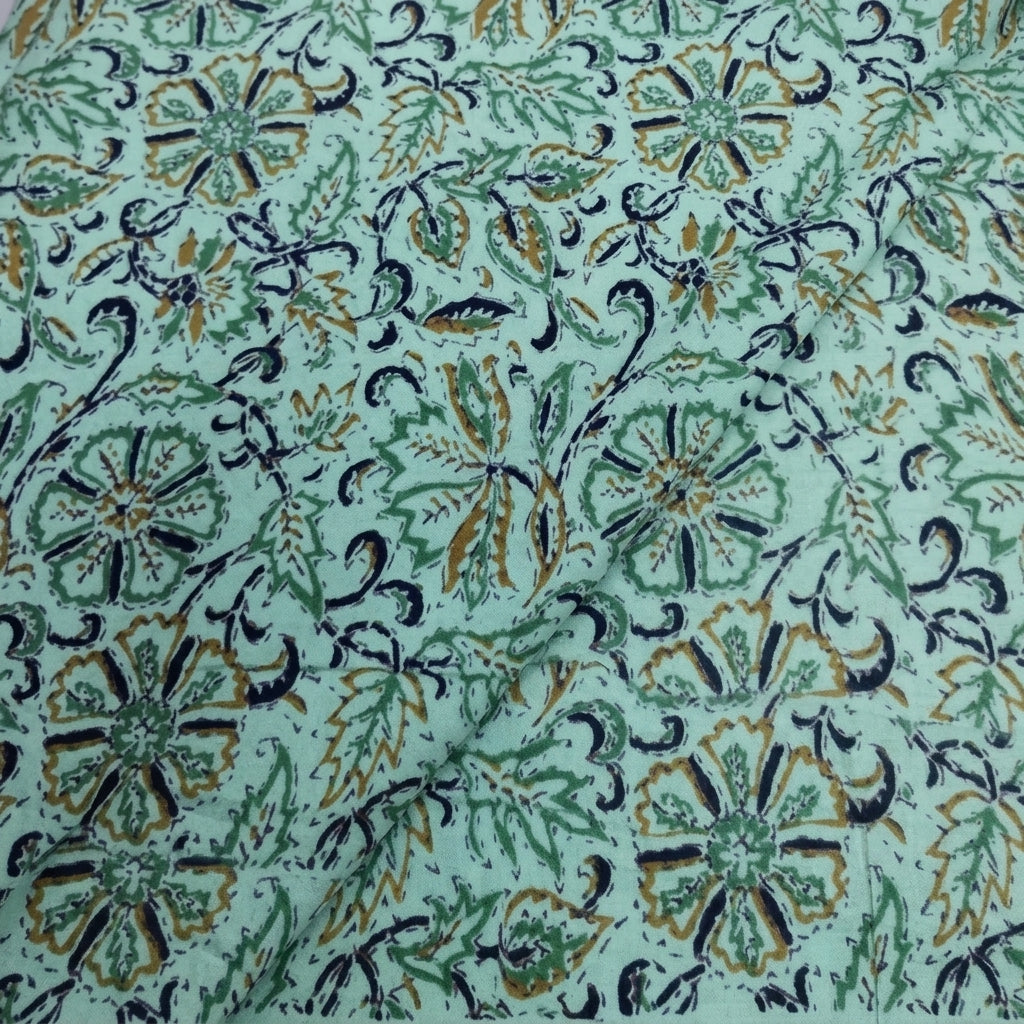 Folded Floral Green Floral Cotton Fabric