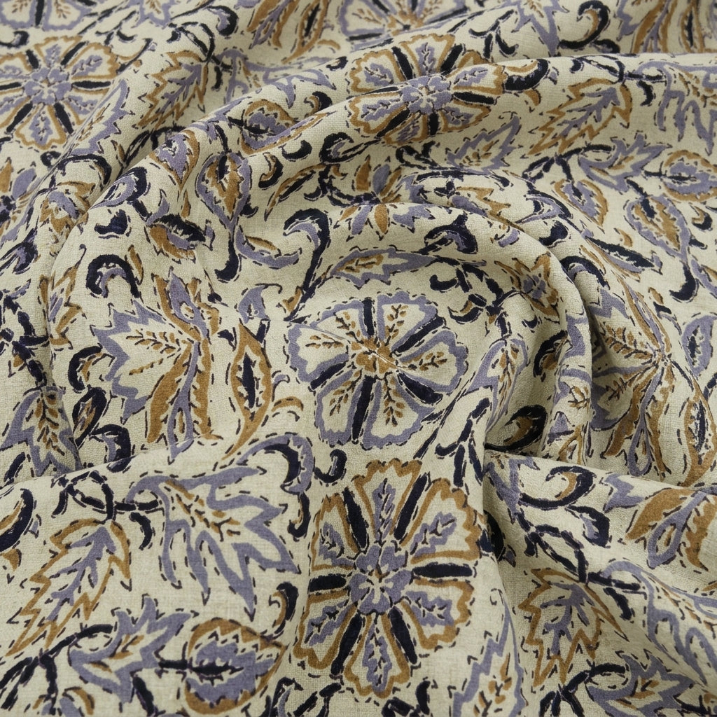 Swirled Floral Yellow Floral Cotton Fabric
