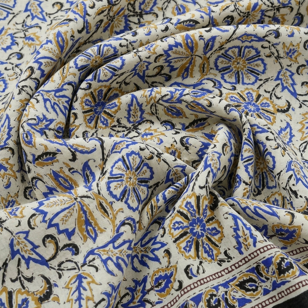 Swirled Floral Blue Floral Cotton Fabric