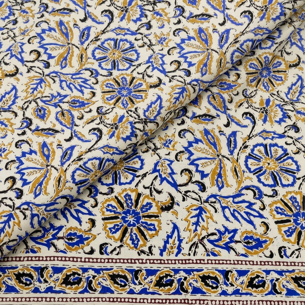 Folded Floral Blue Floral Cotton Fabric