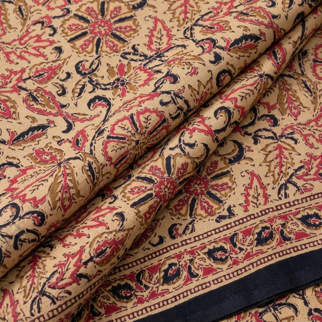 Folded Floral Beige Floral Cotton Fabric