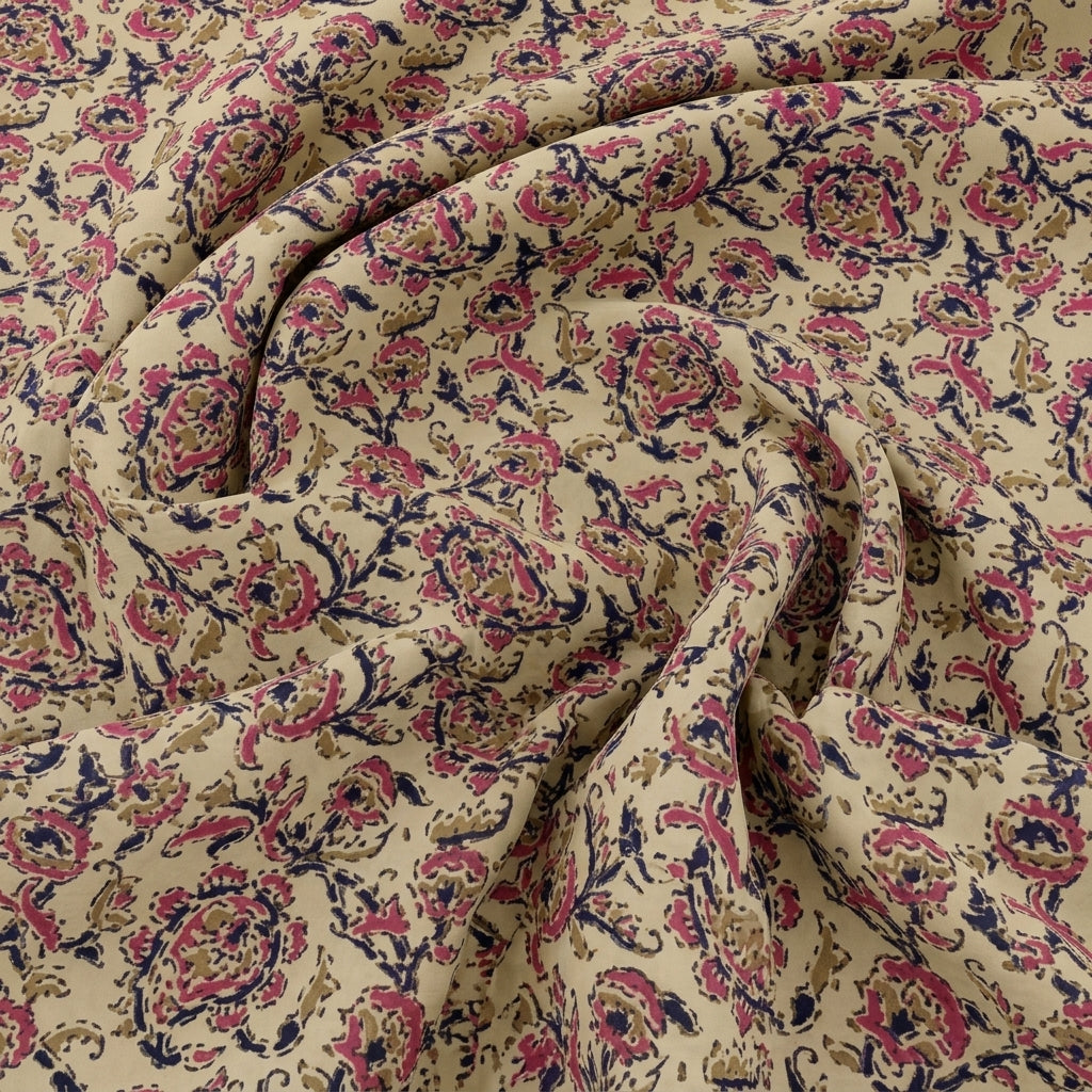 Swirled Floral Yellow Floral Cotton Fabric